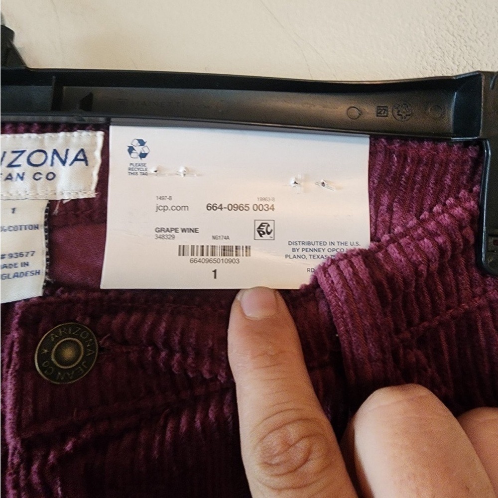 Arizona baggy Corduroy Pants Womens Mid Rise Zip Fly purple size 1 - Picture 2 of 4
